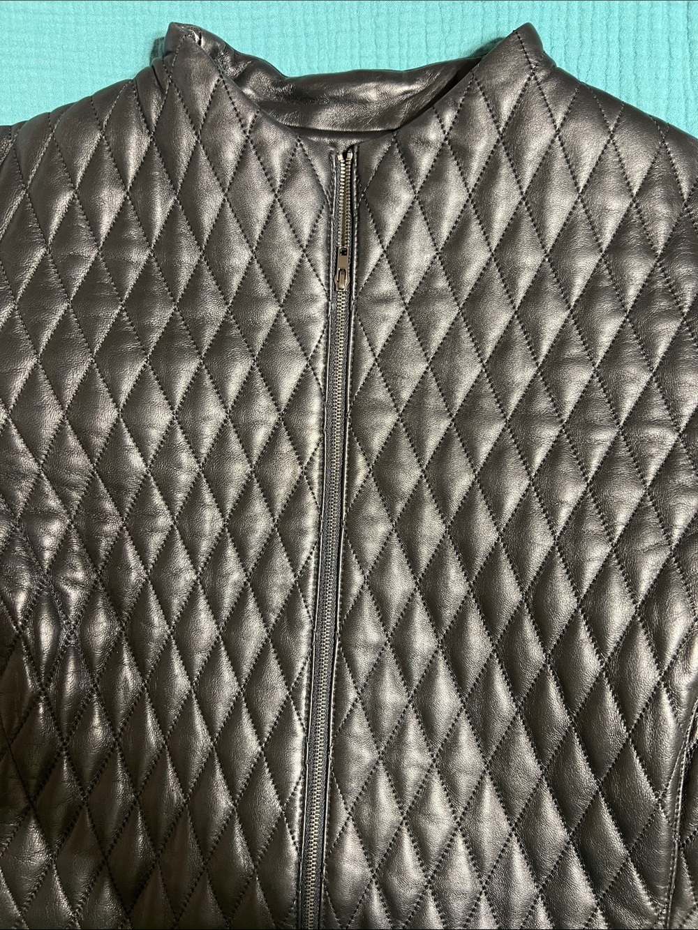 Vintage Jones New York Black Diamond Quilted Leather Zip Jacket - Picture 3 of 10